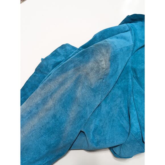 Y2K Scully Ruffle Boar Suede Jacket Tuquoise Blue Long Sleeve Medium Leather - Picture 4 of 5